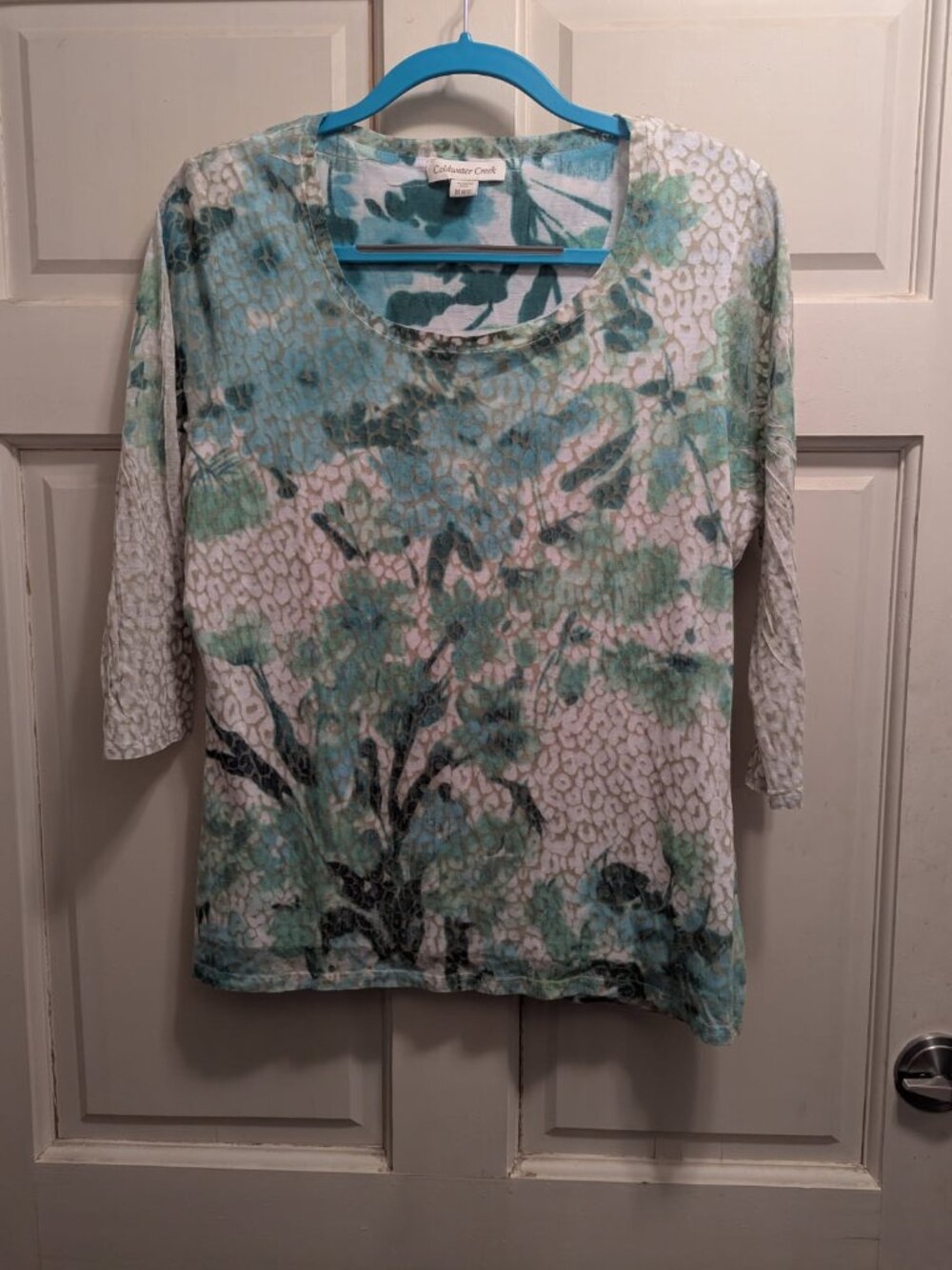 Top Pretty Coldwater Creek white/mint green, tan size medium 10-12